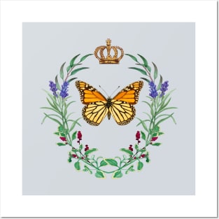 Monarch Butterfly Crown and Wreath French Style Design Posters and Art